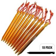 NTK Camping Tent Stakes, 10 Pack Tent Pegs 7 Strong Anodized Aluminum Alloy Tent Stakes with Looped Strings for Camping Trips, Hiking, Gardening and Other Outdoor Activities.