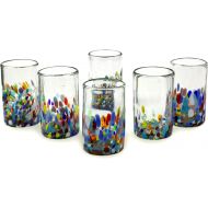 NOVICA Artisan Crafted Recycled Hand Blown Glass Water Glasses, Multicolor, 14 Oz, Confetti (Set Of 6)