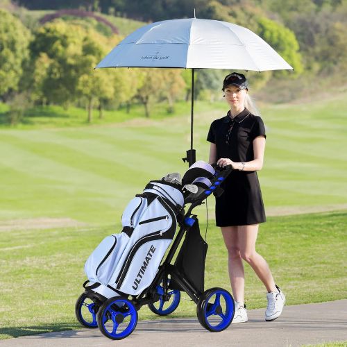  Tangkula Golf Push Pull Cart, Lightweight Aluminum Collapsible 4 Wheels Golf Push Cart, Golf Trolley with Foot Brake, Free Cup Holder & Umbrella Holder, Height-Adjustable Handle