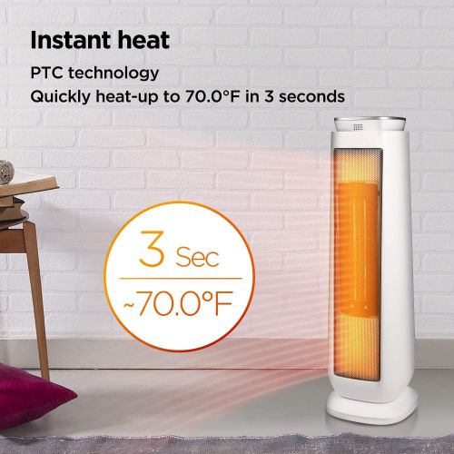 PELONIS PHTPU1501 Ceramic Tower 1500W Indoor Space Heater with Oscillation, Remote Control, Programmable Thermostat & 8H Timer, ECO Mode, Tip-Over Switch & Overheating Protection,