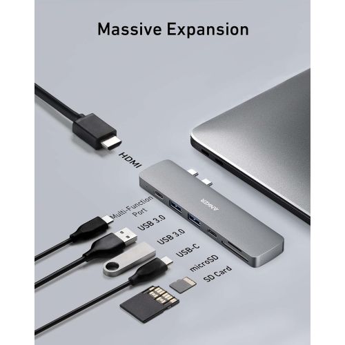 앤커 Anker USB C Hub for MacBook, PowerExpand Direct 7-in-2 USB C Adapter, with Thunderbolt 3 USB C Port (100W Power Delivery), 4K HDMI Port, USB C and USB A 3.0 Data Ports, SD and micr