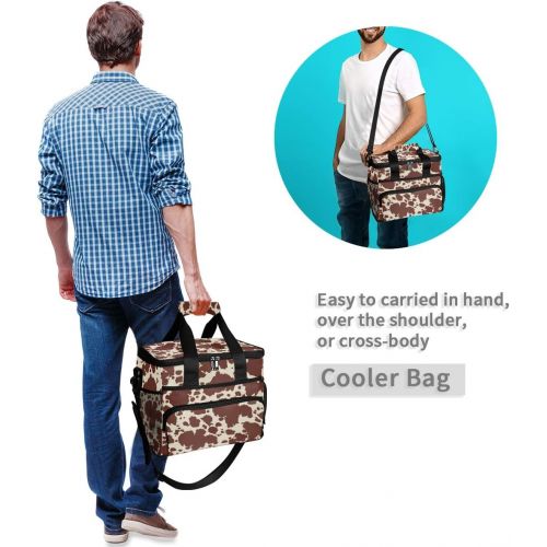  ALAZA Cow Leather Skin Brown Large Cooler Bag Lunch Box Leakproof for Outdoor Travel Hiking Beach