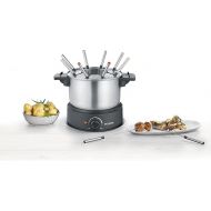 Severin FO 2470 Dishwasher Safe Fondue Set with 8 Colour Coded Forks, Electric Fondue Stainless Steel for Cheese Fondue, Chocolate Fondue or Oil Fondue, Black.
