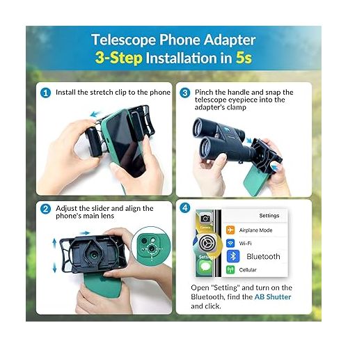  APEXEL Telescope Phone Adapter, Binocular Photo Adapter for Android & iPhone, Phone Holder Mount for Telescope, Monocular, Binocular, Microscope, Spotting Scope. (Including Bluetooth Shutter Remote)