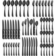 [아마존베스트]Teivio Silverware Set, Flatware Set Mirror Polished, Dishwasher Safe, Include Steak Knife/Fork/Spoon (Black, 24-Pieces)