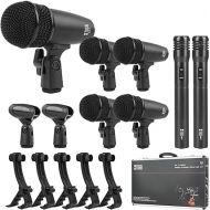 XTUGA New MI7 7-Piece Wired Dynamic Drum Mic Kit Whole Metal- Kick Bass Microphone Set Use for Drums Vocal Other Instrument Complete with Thread Clip Inserts Mics Holder