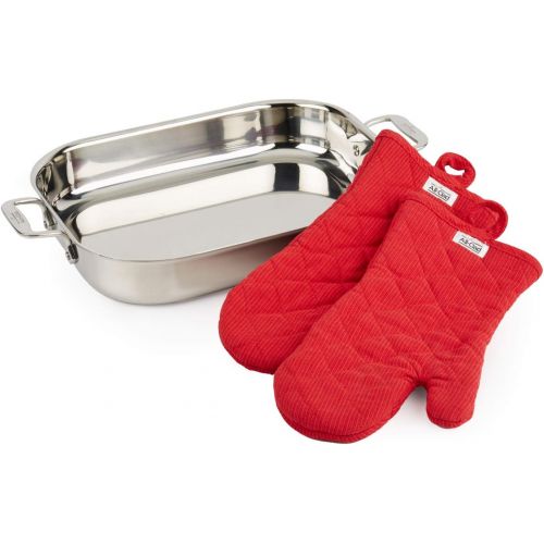  All-Clad 00830 Stainless-Steel Lasagna Pan with 2 Oven Mitts/Cookware, Silver