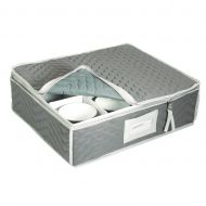 Richards Homewares China Cup Storage Chest - Deluxe Quilted Microfiber (Light Gray) (13H x 15.5W x 5D)