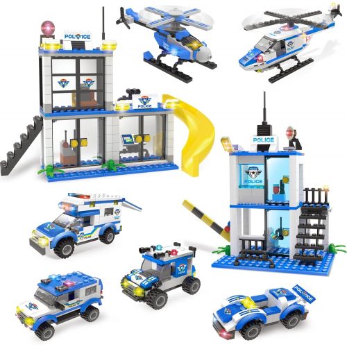  WishaLife City Police Station Building Kit with Cop Cars, Helicopter, Prison Van, Fun Police Toy for Kids, Best Roleplay Construction STEM Toy Gift for Boys and Girls Age 6-12 (808 Pieces)