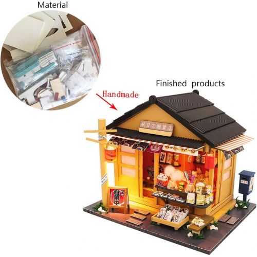 WYD Japanese Grocery Store Wooden Creative Doll House Store DIY Assembled Model Building Kawaii Puzzle with Dust Cover
