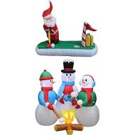 BZB Goods Two Christmas Party Decorations Bundle, Includes 5 Foot Long Inflatable Santa Claus Play Golf, and 5 Foot Tall Inflatable Snowmen Snowman Campfire Camping Roasting Marshmallows Blo