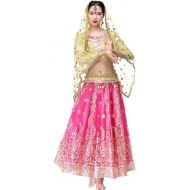 MISI CHAO Belly Dance Bollywood Costume - Sari Noble Indian Dance Outfit Halloween Costumes with Head Veil for Women
