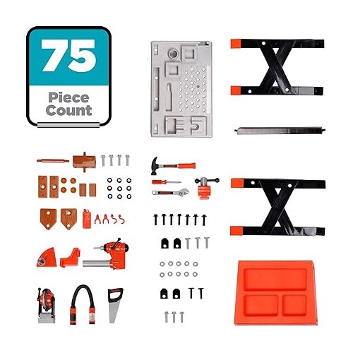  Black+Decker Kids Workbench - Power Tools Workshop - Build Your Own Toy Tool Box - 75 Realistic Toy Tools and Accessories [Amazon Exclusive] 38 x 16.25 x 21 inches