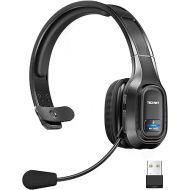 TECKNET Trucker Bluetooth Headphones with Microphone Noise Canceling Wireless On Ear Headset, Hands Free Wireless Headset for Cell Phone Computer Office Home Call Center Skype (Black)