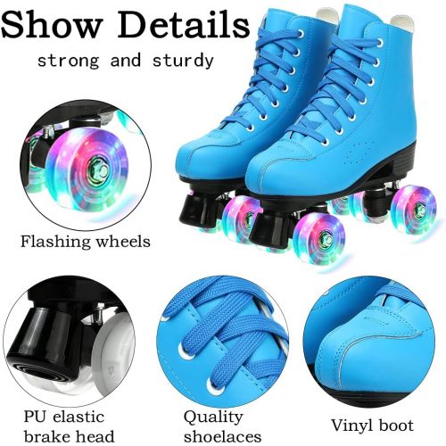  XUDREZ Roller Skates, Double Row Skates Adjustable Leather High-top Roller Skates Perfect Indoor Outdoor Adult Roller Skates with Bag