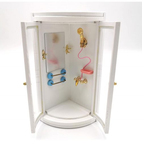  SXFSE Dollhouse Shower Room,1:12 Dollhouse Miniature Furniture Simulation White Bathroom Shower Room