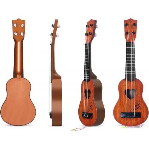  [아마존베스트]hhobby stars Kids Guitar Musical Toy Ukulele Classical Instrument(Brown),with Extra Harmonica 16 Holes