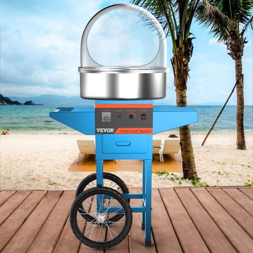  VBENLEM Cotton Candy Machine Commercial with Bubble Cover Shield and Cart Cotton Candy Machine Candy Floss Maker Blue 1030W Electric Cotton Candy Maker Stainless Steel for Various