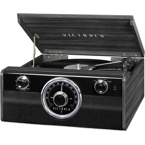  Victrola Wood Metropolitan Mid Century Modern Bluetooth Record Player with 3-Speed Turntable and Radio, Gray (VTA-240B-GRY)