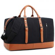 CAMTOP Weekender Duffle Bags Women Ladies Overnight Travel Bag PU Leather Trim Carry-on Luggage Canvas (Black - Stripe 2)