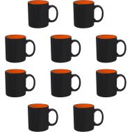 DISCOUNT PROMOS 10 Matte Two-Tone Coffee Mugs Set, 11 oz. - Stoneware, Drinkware, Durable, C-handle - Orange