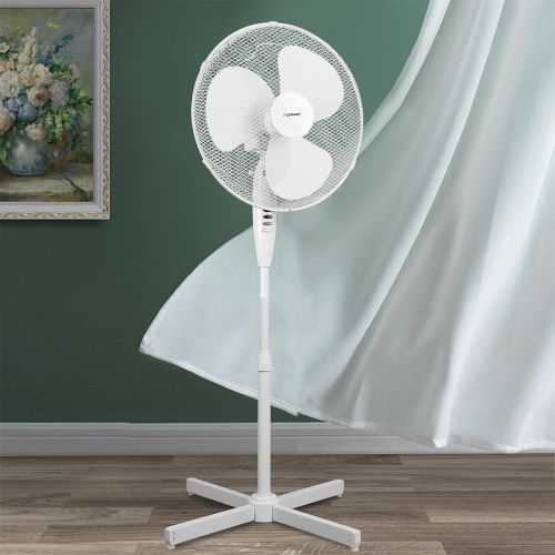  [아마존베스트]Aigostar Pedestal Fan, 45 cm, 40 W, Quiet, 80° Rotation, 3 Levels, Height Adjustable, White