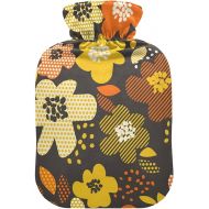hot Water with Soft Cover 2L fashy Shoulder ice Pack for Pain Relief, Menstrual Cramps Retro Flower Motif in Fall Orange