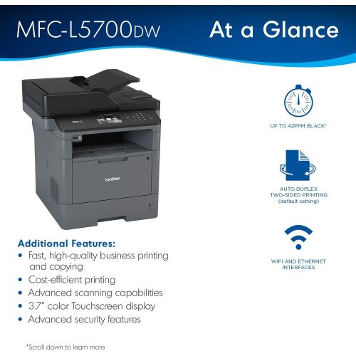 브라더 Brother Monochrome Laser Multifunction All-in-One Printer, MFC-L5700DW, Flexible Network Connectivity, Mobile Printing & Scanning, Duplex Printing, Amazon Dash Replenishment Ready,