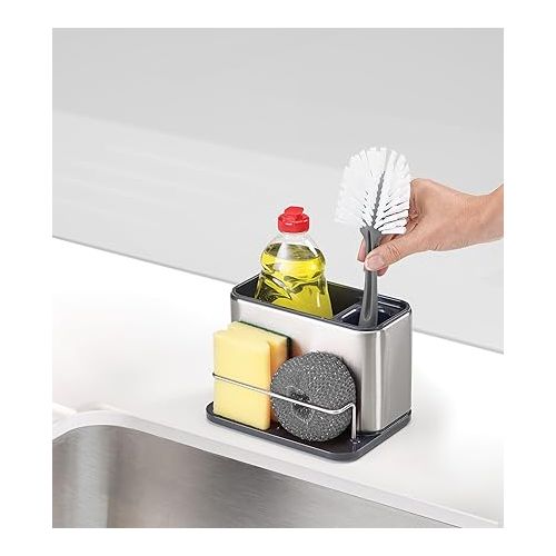 조셉조셉 Joseph Joseph 85112 Surface Sink Caddy Stainless Steel Sponge Holder Organizer Tidy Drains Water for Kitchen, Large, Grey