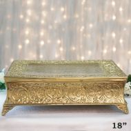 BalsaCircle 18-Inch Gold Plated Square Embossed Wedding Cake Stand - Birthday Party Dessert Display Pedestal Centerpiece Riser