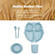 HM-TECH 5pcs Bamboo Kids Dinnerware Set for Baby Feeding，Non Toxic & Safe Toddler Dinnerware...