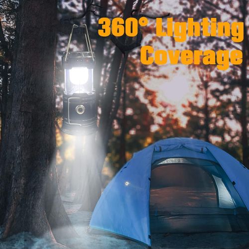  Collapsible Portable LED Camping Lantern XTAUTO Lightweight Waterproof Solar USB Rechargeable LED Flashlight Survival Kits for Indoor Outdoor Home Emergency Light Power Outages Hik