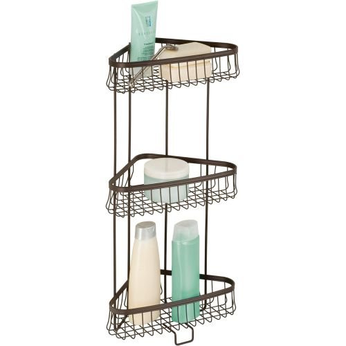  iDesign York Metal Wire Corner Standing Shower Caddy 3-Tier Bath Shelf Baskets for Towels, Soap, Shampoo, Lotion, Accessories, Bronze