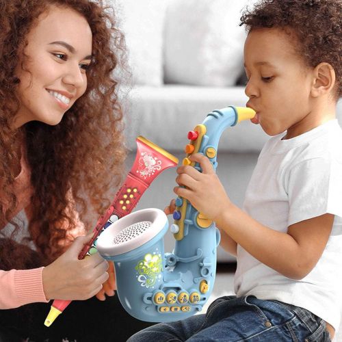  [아마존베스트]XSHION Kids Saxophone Toy, Mini Saxophone with Light and Sound Early Educational Toys Musical Instrument Toy for Toddler Girls Boys Beginners- Ivory Red