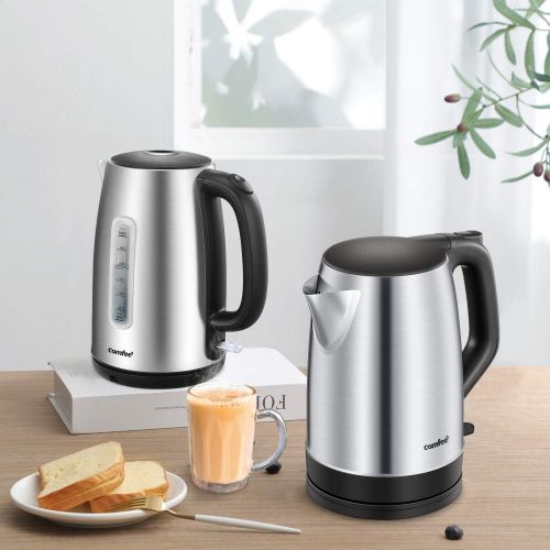  Comfee 1.7L Stainless Steel Electric Tea Kettle, BPA-Free Hot Water Boiler, Cordless with LED Light, Auto Shut-Off and Boil-Dry Protection, 1500W Fast Boil