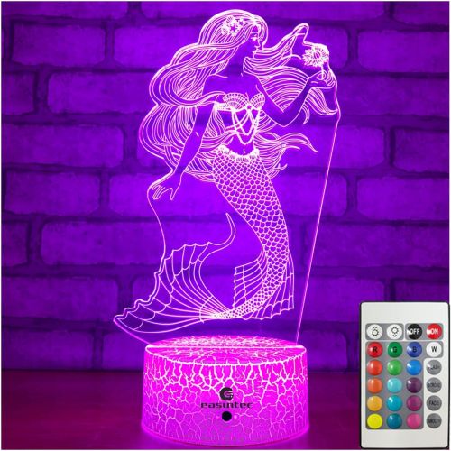  [아마존베스트]Easuntec Mermaid Toys Night Light with Remote & Smart Touch 7 Colors + 16 Colors Changing Dimmable Mermaid Gifts 1 2 3 4 5 6 7 8 Year Old Girl Gifts (Mermaid 16WT)