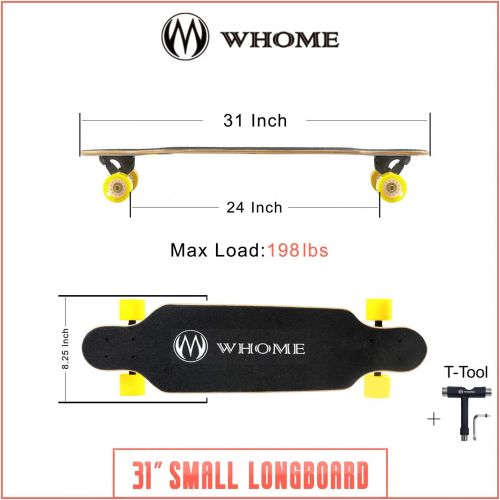  WHOME Longboards Skateboard - 31 Pro Small Longboard Carving Cruising Skateboard - for Adult Youth Kid Beginner Girl and Boy T-Tool Included