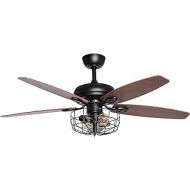 Parrot Uncle Farmhouse Ceiling Fan with Lights Remote control Rustic Ceiling Fan, 52 Inch, Black