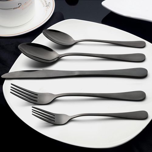  [아마존베스트]Black Silverware Set, LIANYU 20 Piece Stainless Steel Flatware Cutlery Set for 4, Mirror Finish, Dishwasher Safe