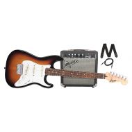 Squier by Fender Stratocaster Short Scale Beginner Electric Guitar Pack with Squier Frontman 10G Amplifier -Brown Sunburst Finish