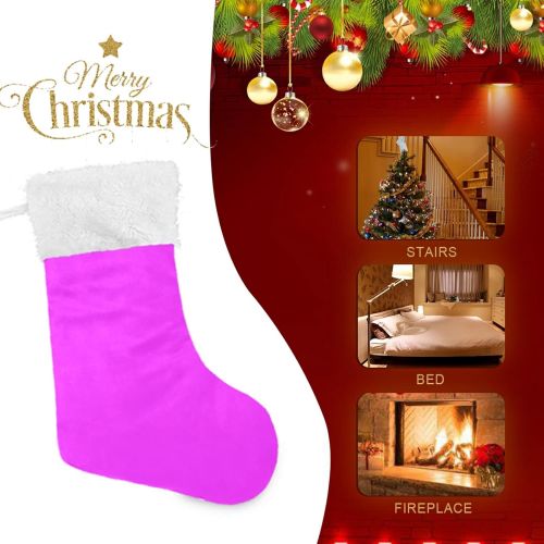  xigua 1 Pack Christmas Stocking, Plain Bright Neon Pink Solid Color Xmas Stockings Fireplace Decoration Hanging Ornament 17.7 Inch