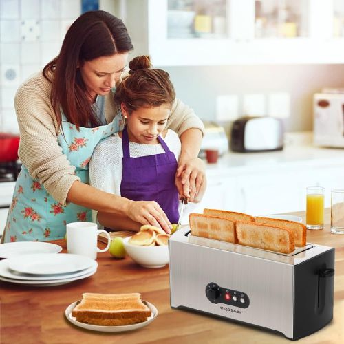  Aigostar Sunshine 30KDG - Edelstahl Toaster 4 Scheiben Langschlitz Mit Abnehmbarer Kruemelschublade (1600 Watt, 7 Braunungsstufen und 3 Kochfunktionen) Silber & Schwarz. EINWEGVERPA