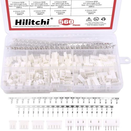  Hilitchi 560Pcs 2.54mm 2/3/4/5 Pin Housing and Male/Female Pin Head Connector Adapter Plug Set Perfectly?Compatible with JST-XHP