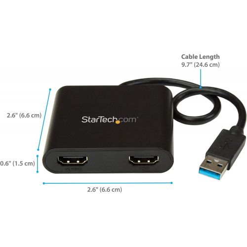  [아마존베스트]StarTech.com USB 3.0 to Dual HDMI Adapter - 4K 30Hz - External Video & Graphics Card - Dual Monitor Display Adapter - Supports Windows (USB32HD2),Black
