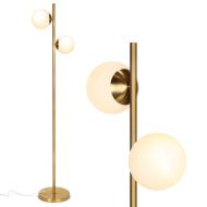 Brightech Sphere LED Floor Lamp Contemporary Modern Frosted Glass Globe Lamp with Two Lights- Tall Pole Standing Uplight Lamp for Living Room, Den, Office, Bedroom- Bulbs Included