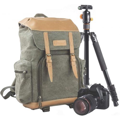  TARION Canvas Camera Bag Green + Camera Strap Brown Camera Backpack for Women Men Photographer for DSLR SLR Cameras Women Men Photographer
