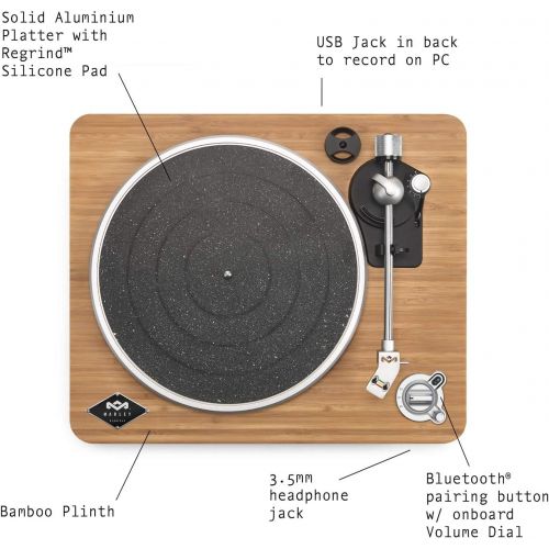  House of Marley Stir It Up Wireless Turntable: Vinyl Record Player with Wireless Bluetooth Connectivity, 2 Speed Belt, Built-in Pre-Amp, and Sustainable Materials