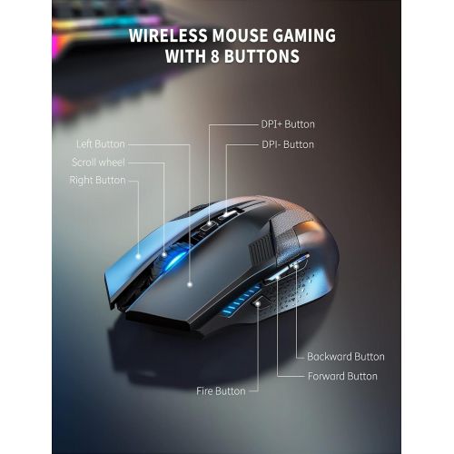  TECKNET Wireless Gaming Mouse with USB Nano Receiver, 2.4GHZ Up to 4800DPI, Wireless Computer Mice with 8 Buttons, Ergonomic Design (Not for Programmable) Professional PC Gaming Co