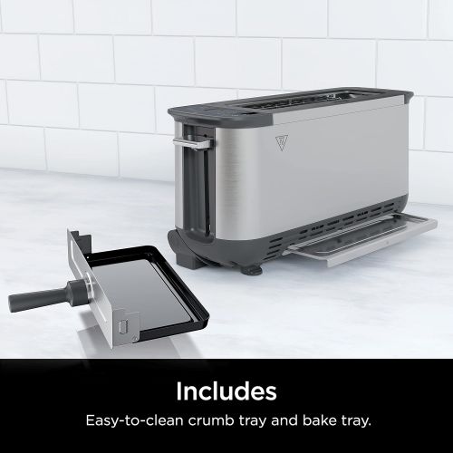닌자 Ninja ST101 Foodi 2-in-1 Flip Toaster, 2-Slice Capacity, Compact Toaster Oven, Snack Maker, Reheat, Defrost, 1500 Watts, Stainless Steel