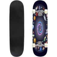 Mulluspa Classic Concave Skateboard Vector Flat Design Illustration of Space Icons and infographics Longboard Maple Deck Extreme Sports and Outdoors Double Kick Trick for Beginners and Prof